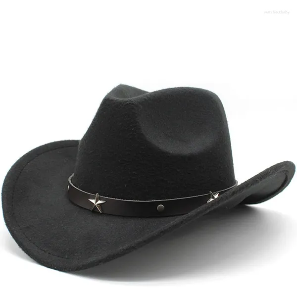 Bérets Chapeau de cowboy occidental creux en laine pour hommes et femmes avec ruban solide Gentleman Lady Jazz Cowgirl Toca Sombrero Cap