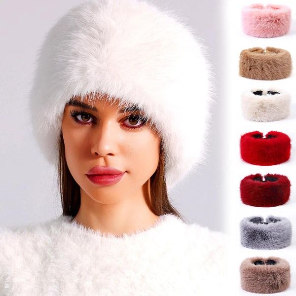 Boinas de felpa para mujer, gorro plano vacío, sombrero de piel sintética, diadema de alta calidad, moda rusa, gorro de esquí cálido para exteriores Y2K