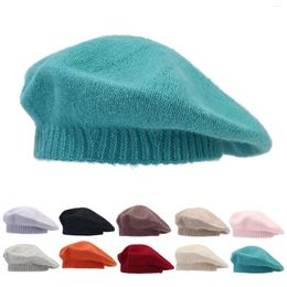Bérets femmes couleur unie tricoté laine béret chaud décontracté ombre automne et hiver chapeau chapeaux femmes à la mode chaussette Bonnet français