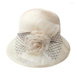 Bérets Femmes S Straw Beach Hat Summer Wide Brim Floppy Sun Pliable Lace Floral Visor Cap Headwear