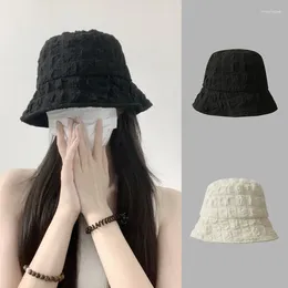 Bérets d'été pour femmes, chapeau seau, mignon Kpop, pare-soleil, casquette Seersucker, couleur unie, Style japonais, 2023