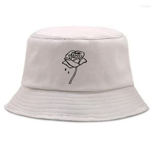 Berets dames zomerhoed zwarte roos esthetiek casual zonnebrandcrème zon mannen vissen hoeden opvouwbare grafische emmer cap unisexberets pros22