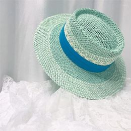 Berets dames zomer mint groene platte top stro hoed bar strand zonnebrandcrème nama