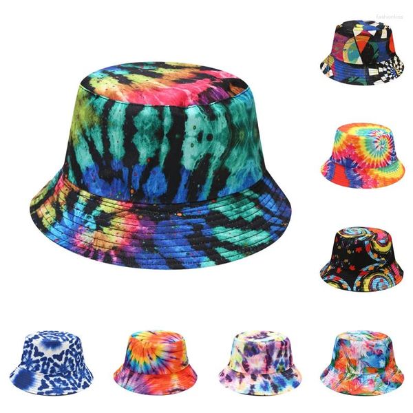 Boinas Mujeres Tie Dye Gradiente Sombrero de cubo Hombres Bob Doble cara Panamá Moda Hip Hop Caps Plegable Playa Sol Pesca Pescador