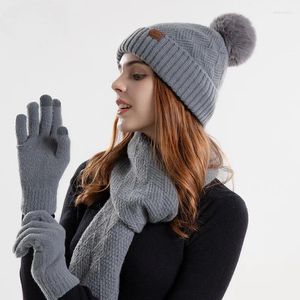 Bérets pour femmes, chapeau chaud, écharpe, gants, trois pièces, couverture de Protection des oreilles, laine épaisse, mode, silencieux tricoté, ensemble de garde d'hiver