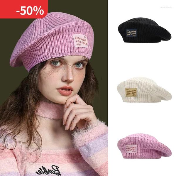 Bérets Hat de laine en tricot chaud pour femmes pour l'automne / hiver - Protection d'oreille en peluche Coton de coton pur pur