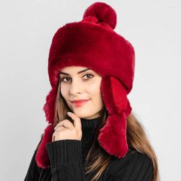 Bérets Chapeau d'hiver pour femme pour la chaleur épaissie ski de neige cyclisme coupe-vent couleur unie peluche Lei Feng