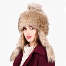 Berets Dames Winter Plush Faux Fur Bomber Hat Hoge top schattig zoet verdikt haarprinses oorbeveiliging warm