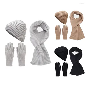 Beretten -Women's Winter Warm Knit Beanie Hat Gloves Lange sjaal met thermo -omgedraaide winddichte buitenset voor mannen vrouwen