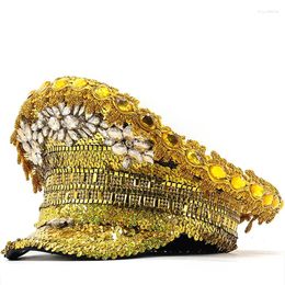 Bérets Femmes Sequin Burning Luxury Military Hat à main