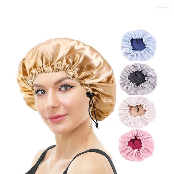 Boinas Mujeres Solid Solid Reversible Satin Jonnet para cabello rizado Doble capa Ajustable Sueño Elástico Cadrenévelo Noche de noche