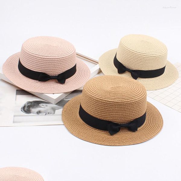 Bérets femmes chapeau de paille été voyage chapeaux de soleil dame décontracté casquette de plage à la mode vacances à bord plat visière nœud papillon