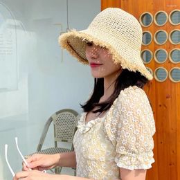 Beretten vrouwen stroming zon hoed brede randige vouwbare emmerbescherming zomer strandmode geweven
