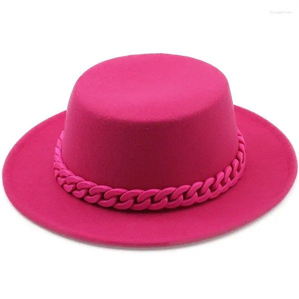 Bérets d'été pour femmes, couleur bonbon, à large bord, en laine, Jazz Fedora, Panama, casquette Trilby, tendance, chapeau de joueur, vente en gros