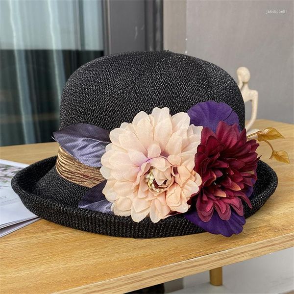 Bérets femmes été frisé chapeau melon mode Floral respirant bassin casquette robe formelle fête mariage dames Fedora plage soleil