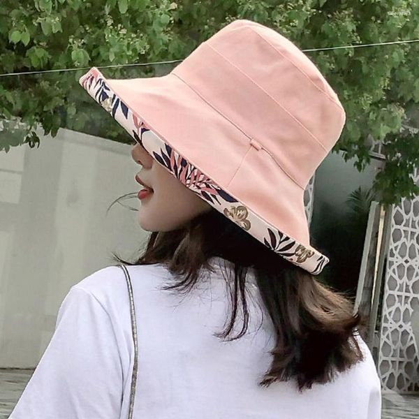 Boinas de verano para mujer, sombrero de pescador de doble cara, sombreros de ala grande para el sol, sombreros de Panamá, gorra de playa, visera para exteriores, protección de cubo O5N2