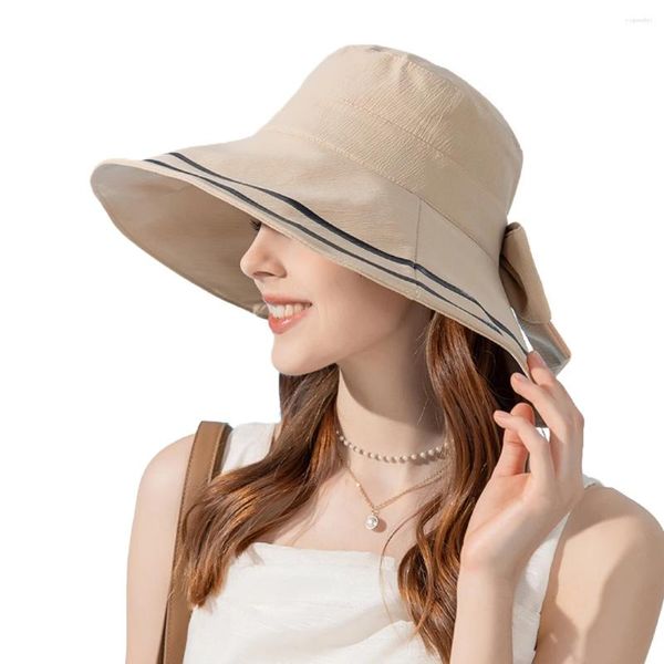 Bérets femmes été chapeau de seau pliant pour les vacances à la plage dame printemps rayé melon en plein air crème solaire élégante casquette de protection solaire