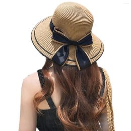 Bérets Femmes Summer Paille Cavare de nœud en forme de protection solaire Girls Cap Femme Bucket Beach Voyage Panama