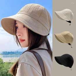 Berets feminino verão chapéu de algodão balde chapéu ao ar livre praia ajustável sol viseira chapéus cor sólida dobrável pescador boné