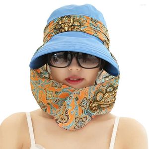 Berets Femmes Sun Sun with Face Sunhat Full Necy Protection Anti-UV Suncreen Retro Print Design For Outdoor