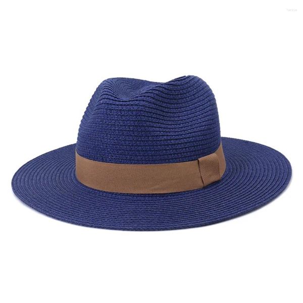 Boinas Mujeres Sol Sombrero de paja Jazz Panamá Gran ala ancha Cinta Cinturón Sólido Verano Moda Cubo Playa Algodón Protección unisex