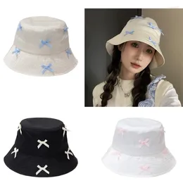 Bérets Femmes Sweet Bowknot Fisherman Cap printemps d'été Soft Foldable Bucket Hat Lady Girls Casual Outdoor Travel Beach Sunroprooder