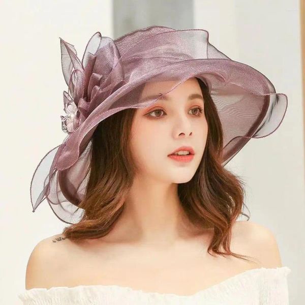 Bérets femmes chapeau haut de forme mode fleur élégante large bord soleil pour style rétro fête banquet vêtements accessoire