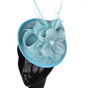 Bérets Femmes Turquoise Chapellerie Chapeau Tissu Fleur De Mariée Fantaisie Plume Pinces À Cheveux Fascinateur De Mariage Chapeaux Dames Élégantes Coiffe