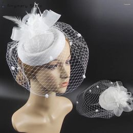 Berets vrouwen sluier hoofddeksels veer top hoed wol vilt formeel prestaties cocktail party bruiloft mode haarclip accessoires