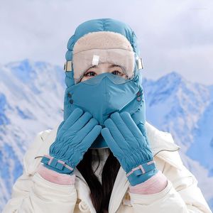 Bérets femmes chaud hiver Bomber chapeau extérieur Ski cyclisme russe pilote cavalerie casquette avec lunettes et gants