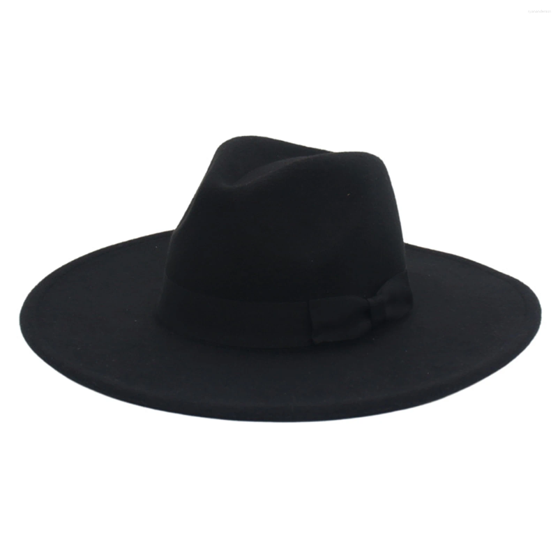 Bérets Femmes larges Brim Felt Panama chapeau grand éleveur chaud avec bowknot respirant confortable rétro