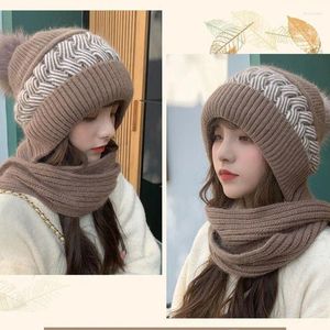 Boinas Mujeres Gorros de invierno Gorros Gorro de punto de lana gruesa Conjunto de bufanda Bonnet Esquí al aire libre Cabello femenino Gorro cálido