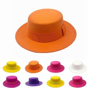 Bérets Femmes Winter Coloré Fedora Chapeau Plat Top Large Bord de laine Bronge Jazz Hommes Panama Trilby Cap Tendez Gamier Grossiste