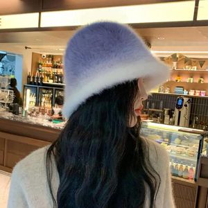 Bérets femmes chapeau d'hiver contraste dégradé couleur floue confortable peluche anti-dérapant décoratif épais coupe-vent résistant bassin casquette de voyage