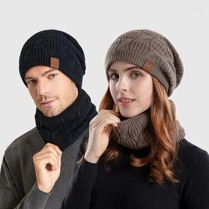 Baretten Vrouwen Winter Hoed Brief Patch Decor Slouchy Beanie Infinity Sjaal Mutsen Mannen Wol Bivakmuts Masker Gorras Motorkap Gebreide