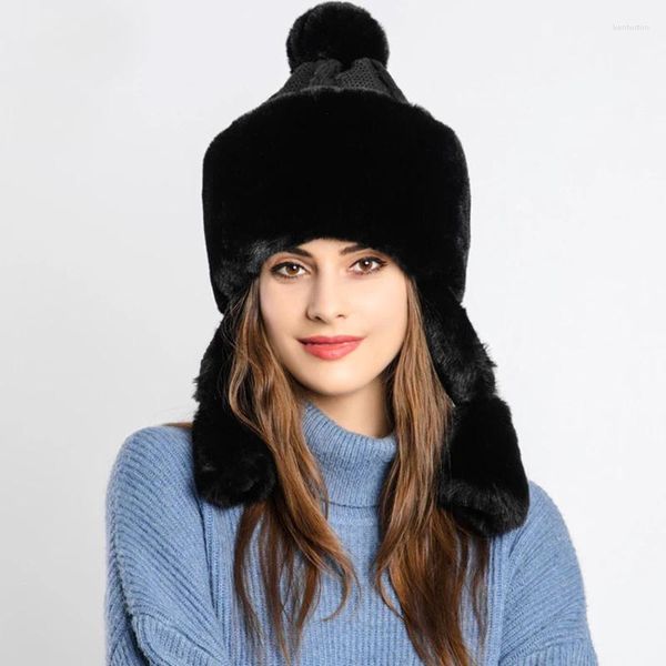 Bérets femmes chapeau d'hiver ski chaud épaissi cache-oreilles fourrure casquettes ethniques mode russe dames chapeaux princesse Bomber casquette de neige