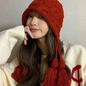 Beretten vrouwen winter hoed vaste kleur gebreide kwastje rood elastiek houd dagelijks warme oorbescherming wasbare beanie