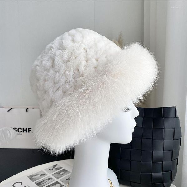 Bérets femmes hiver chaud réel Rex fourrure chapeau dames élégant Bomber chapeaux mode féminine véritable casquettes tricot bonnets casquette