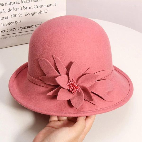 Boinas Mujeres Lana Cloche Bucket Hat Warm Ladies Winter Cap Vestido Boda 1920s Vintage Bowler Fascinator Chapeu