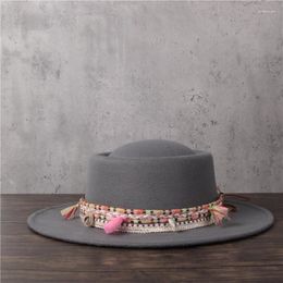 Bérets Femmes Laine Fedora Chapeau Lady Hiver Gland Pork Pie Gentleman Flat Bowler Porkpie Top Jazz