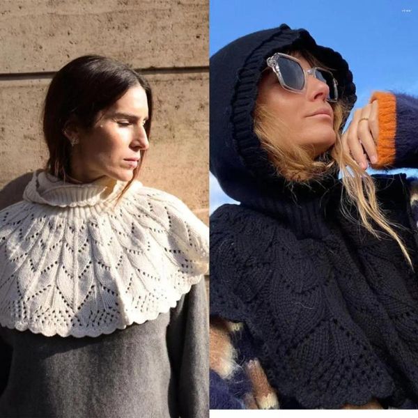 Bérets femmes laine tricoté écharpe évider blanc ou noir 2023 début automne femme tricots châle