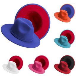 Berets dames heren fedora hoeden tweekleurige brede rand vilt cowboy hoed fascinator casual wilde jazz panaman groothandel