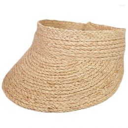 Bérets Womens Summer Paille tissée ouverte pour le chapeau solable pliable Rollable Roll-up largeur solaire Sundor Sports Visors de plage