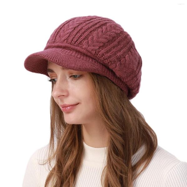 Boeretas para mujer gorro de capó de invierno chicas cable tejido calentado cabbie boina boina boille casual skull gorro con visera