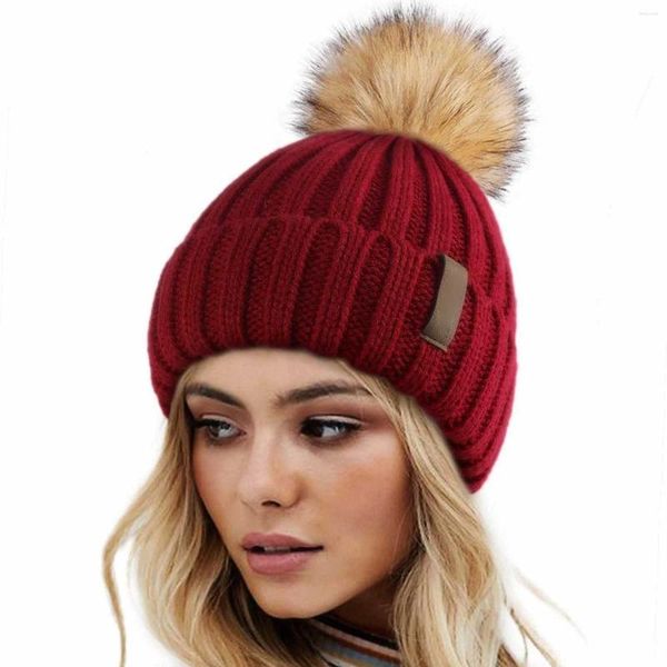 Bérets femmes hiver chapeau tricoté avec Faux Pom chaud bonnet en tricot porter pour hommes lunettes hommes bouchons d'oreille résistant au froid