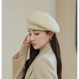 Bérets Wool Beret Couleur de couleur solide Cap artiste français pour femmes filles à la mode hivernale de mode
