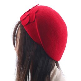 Berets wol baret winter vrouwen voelden bloemen beanie fedora hat flowerberets