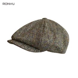 Bérets casquette en laine pour hommes, chapeaux sboy de haute qualité, marque d'hiver à chevrons, chapeau plat marron pour femmes BJM19 230830