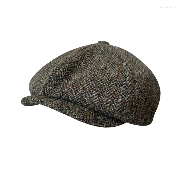 Bérets casquette en laine pour hommes, chapeaux Sboy de haute qualité, marque d'hiver à chevrons, chapeau plat à huit lames marron pour femmes BJM19