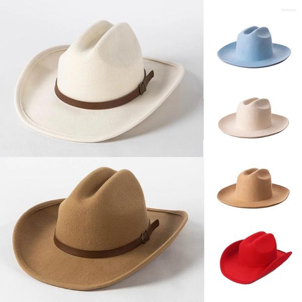 Bérets Chapeau de Cowboy en Laine pour Femmes et Hommes en Plein air Fedora Jazz équitation Mode Western Denim Ceinture Accessoires